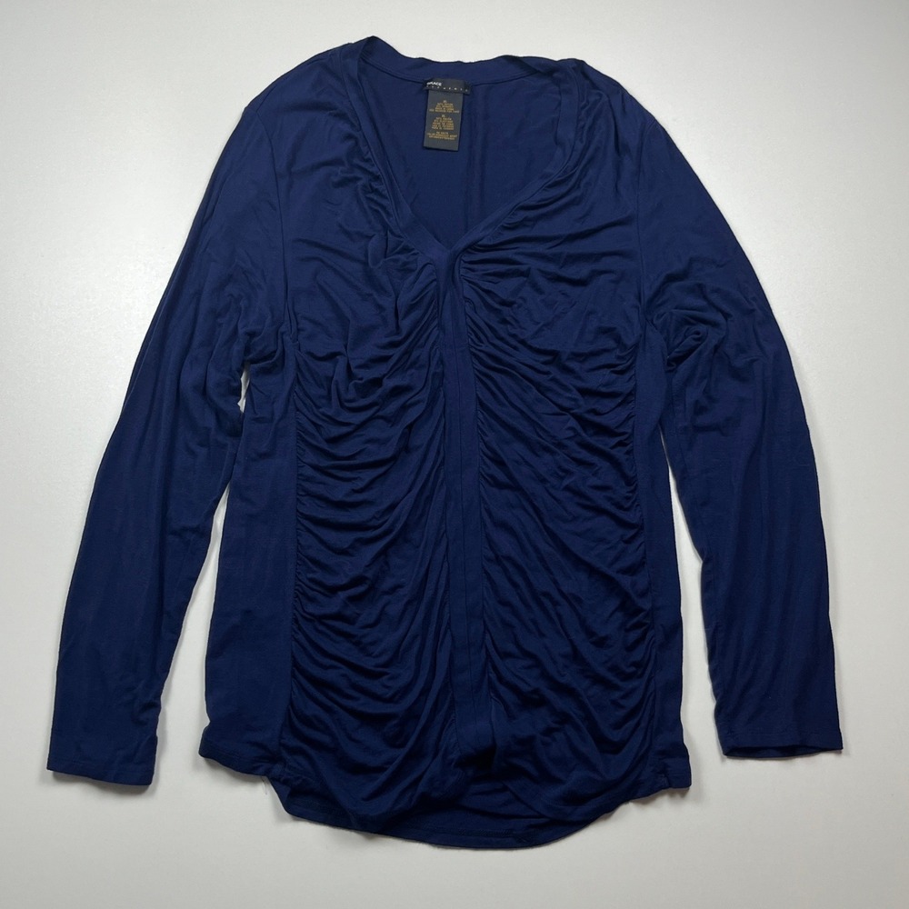 Grace Elements Ruched V-Neck Long Sleeve Top Size XL Navy Stretch Moonless Night